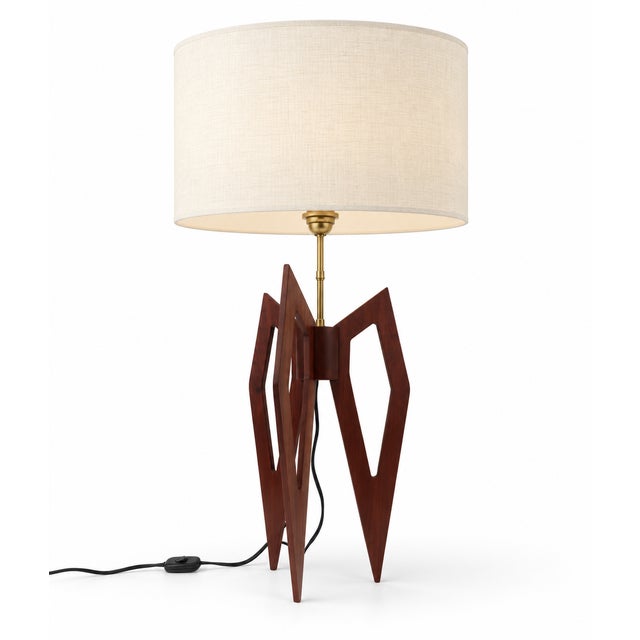 Large Sculptural Tripod Lamp in Stained Wood with Compass-Shaped Lines, 1960s For Sale - Image 9 of 11