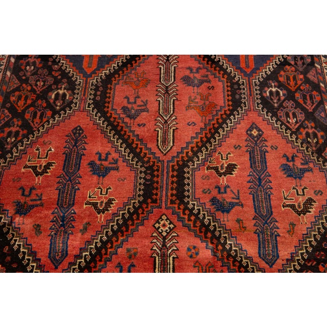 Handmade Vintage Persian Shiraz Scatter Wool Rug in Terracotta Color For Sale - Image 9 of 9