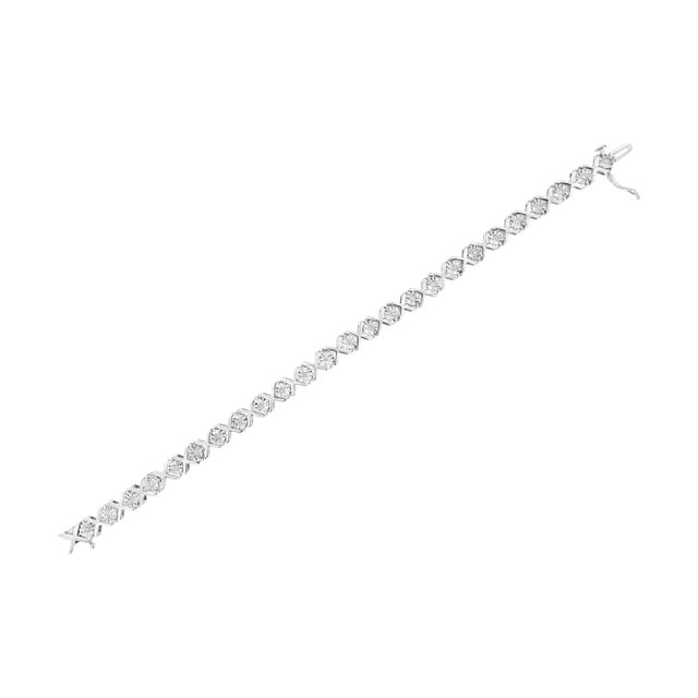 Haus of Brilliance .925 Sterling Silver 1/4 Cttw Miracle-Set Round Cut Diamond "X" Link Bracelet - Size 7.25" For Sale - Image 4 of 7