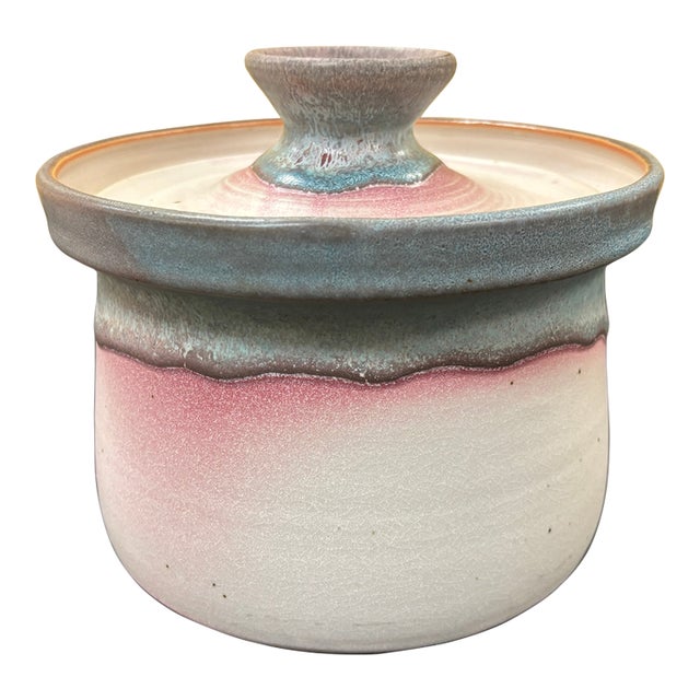 Signed Herb Cohen Rare Large Lidded Stoneware Pottery Crock For Sale