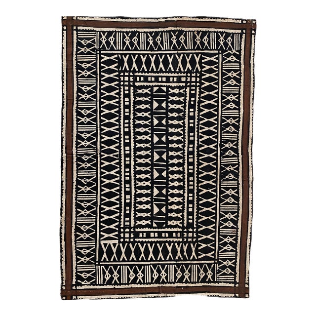 Vintage West African Mud Cloth–Style Geometric Textile, Mounted For Sale