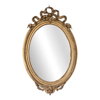 19th Century Napoleon III French Oval Gilded Mirror with Love Knot For Sale