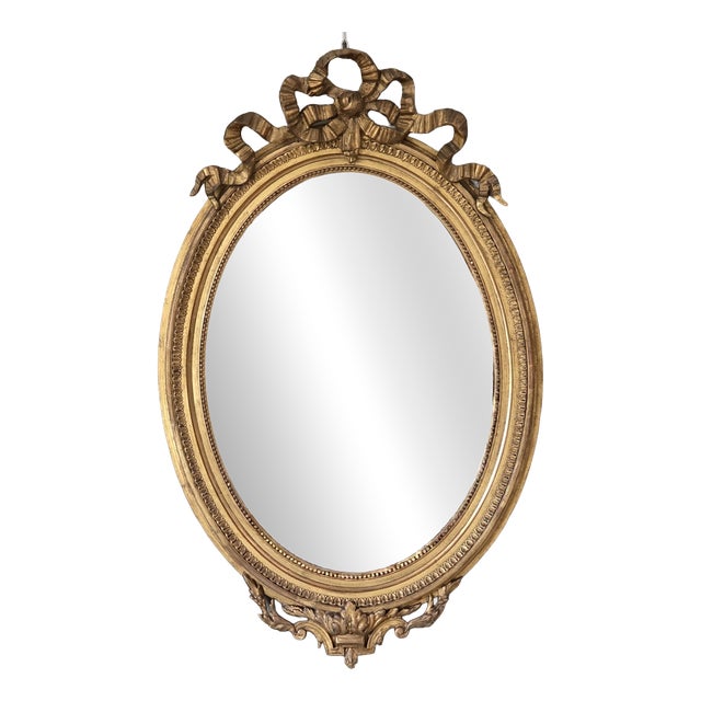 19th Century Napoleon III French Oval Gilded Mirror with Love Knot For Sale