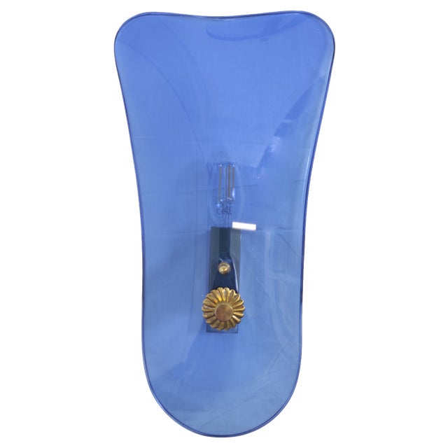 Italian Blue Glass Wall Lamps, 1950, Set of 3 For Sale