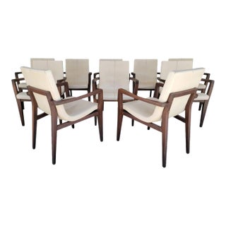 Authentic Holly Hunt "Studio H" Leather Scoop Dining Arm Chairs Set 10 For Sale