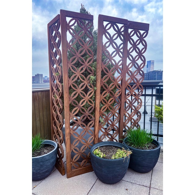 Transform your space beautifully and add depth with these four vintage teak screen panels. They are in fantastic shape,...