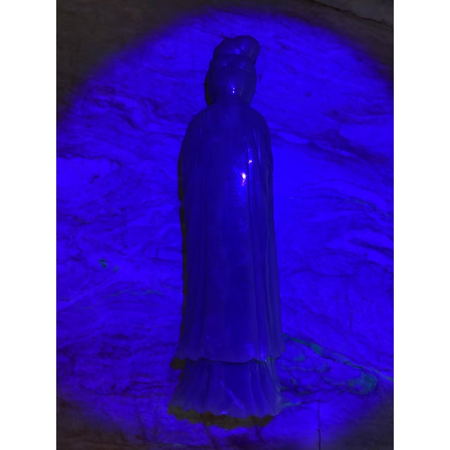 Antique Chinese Qing Dynasty Nephrite Jade Guanyin Kwan Yin Figurine W/ Stand For Sale - Image 12 of 12