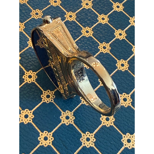 Retro Versace Lapis Lazuli Domed Ring With Medusa Logo and Greek Key Detail, Size 8 For Sale - Image 10 of 17