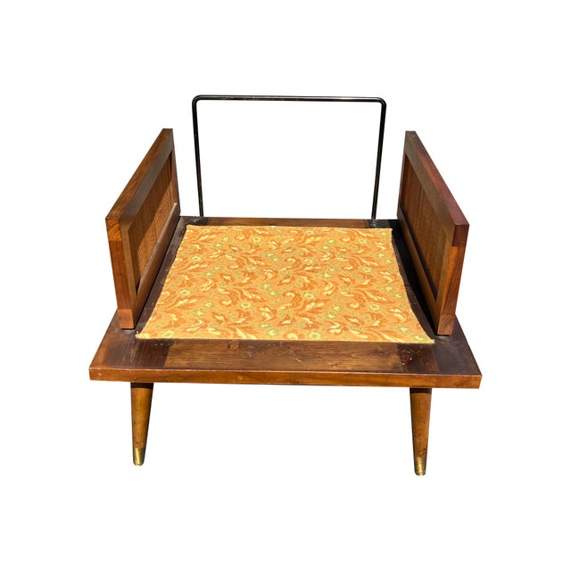 Vintage Adrian Pearsall Style Chair With Ottoman in Cain and Wood Mid Century Modern Seating For Sale - Image 10 of 11