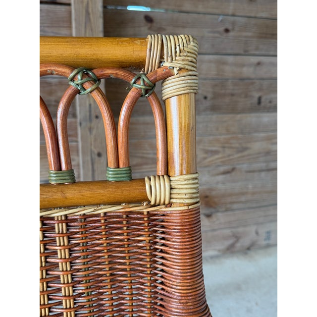 Vintage French Wicker & Rattan Armchair With Paisley Cushion For Sale - Image 10 of 12