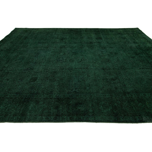 Textile 10 X 13 Green Overdyed Persian Wool Rug With Floral Design For Sale - Image 7 of 10