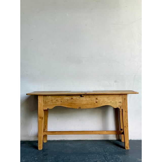 Farmhouse Vintage Boho French Knotty Pine Scalloped Console Table For Sale - Image 3 of 12