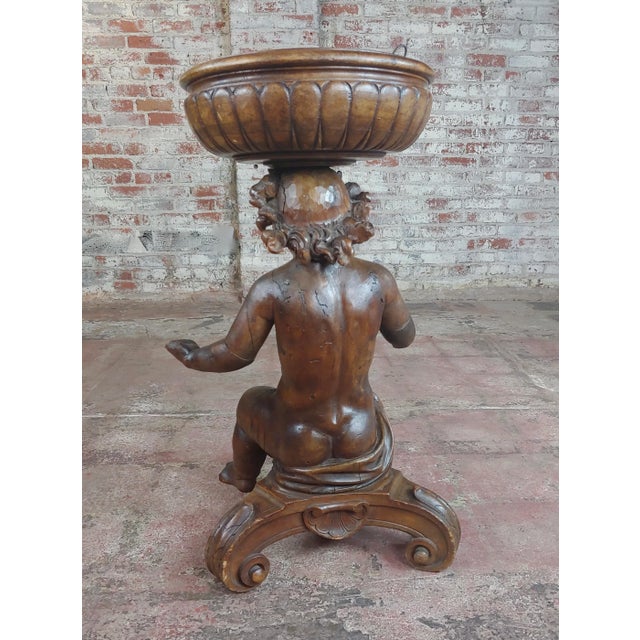 18th Century Antique French Hand-Carved Walnut Cherub Plant Stand For Sale - Image 4 of 10