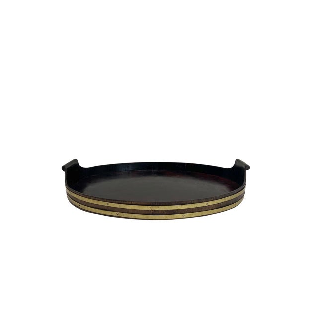 19th Century Oval Dark Walnut Tray with Brass Straps For Sale - Image 13 of 13