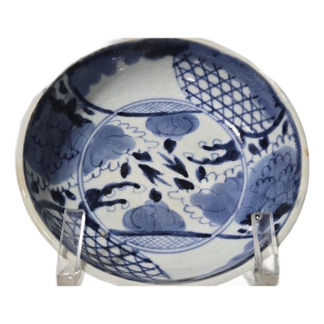 Antique 18th-19th Century Japanese Edo Period Arita Imari Blue White Porcelain Bowl Fuku Mark For Sale