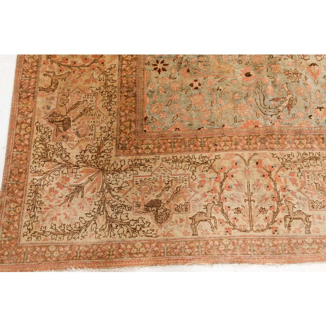 Blue Authentic Persian Tabriz Handmade Wool Rug For Sale - Image 8 of 9