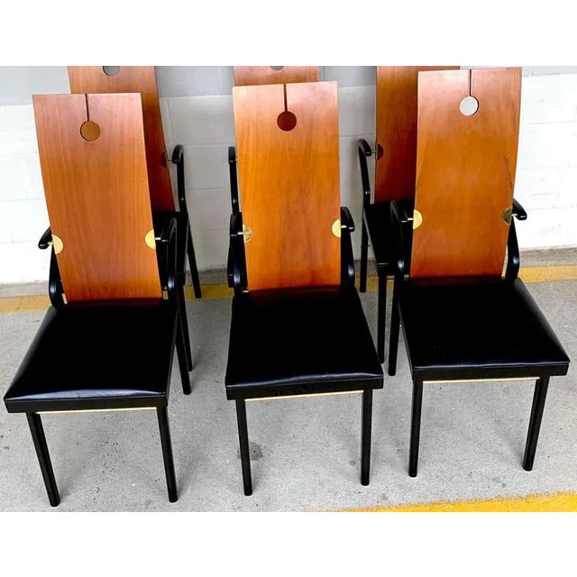 Pierre Cardin dining room set, 6 keyhole back armchairs #26406 and pedestal table, 1989 Complete with six iconic Pierre...