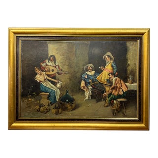 19th C. Style of Zampighi Italian Scene of Musketeers in an Interior, Drinking and Playing Music For Sale