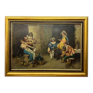 19th C. Style of Zampighi Italian Scene of Musketeers in an Interior, Drinking and Playing Music