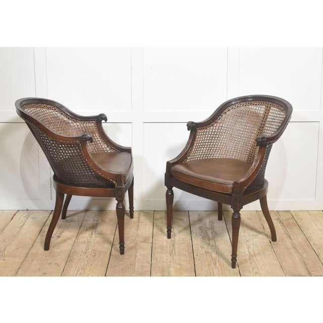Carved Mahogany and Cane Library Chairs, 1890s, Set of 2 For Sale - Image 4 of 11