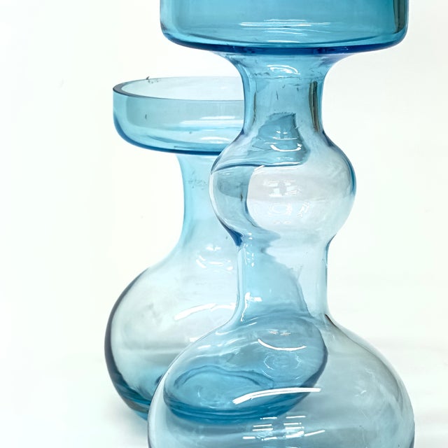 Pale Blue Glass Vases by Oiva Toikka for Nuutajärvi Finland Circa 1960s - A Pair For Sale - Image 11 of 11