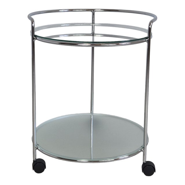 Bauhaus 2-Tiered Bar Cart in Chrome and Glass, 1980s For Sale