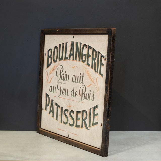 ABOUT Vintage French wooden sign for "Boulangerie Pattisserie, Pain cuit au feu de bois." (Wood fire baked bread). Framed...