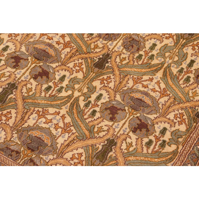 Shabby Chic Art Nouveau Inspired 1990's Pak-Persian Beige/Green Wool Rug - 6'1'' X 9'9'' For Sale - Image 3 of 9