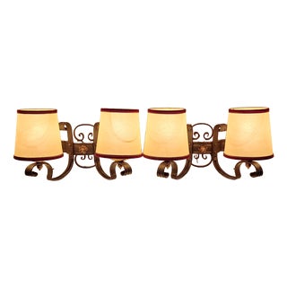 Vintage Rustic 2-Light Wall Lamps with Wrought Iron Frame and Parchment Plug-in Shades, 1970s, Set of 2 For Sale