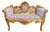Late20C French Louis XVI Gold Pink Damask Settee For Sale