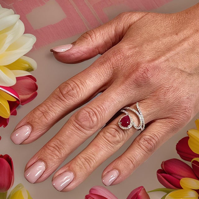 2010s Natural Ruby Diamond Ring 6.5 14k W Gold 2.32 TCW Certified For Sale - Image 5 of 18