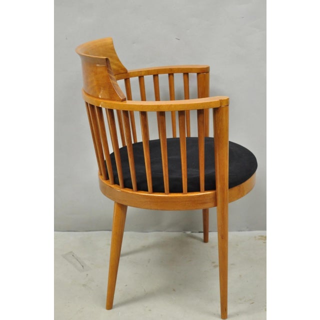 Vintage Postmodern Maple Wood Spindle Barrel Back Tapered Leg Lounge Arm Chair For Sale - Image 9 of 12
