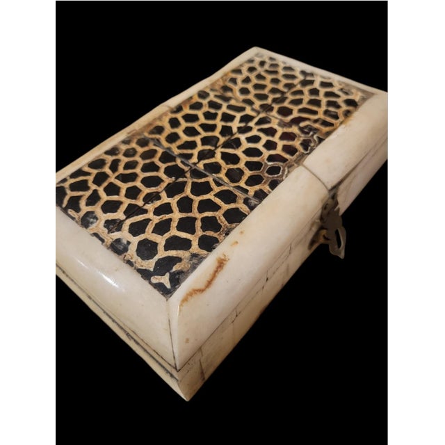 1990s Vintage Set Camel Bone Inlay Rectangular Leopard Top Brass Front Trinket Boxes- Set 3 For Sale - Image 5 of 8