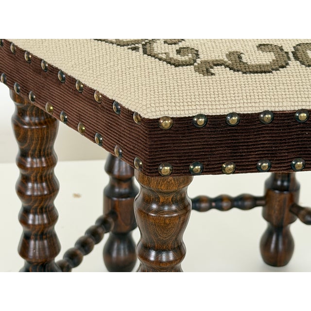 Scandinavian Modern Needlepoint Tapestry Stools with Bobbin-Turned Legs, 1950s For Sale - Image 4 of 11