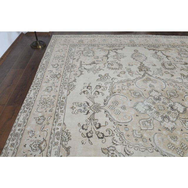 Textile 1970s Vintage Persian Handmade Wool Cotton Brown Beige Area Rug For Sale - Image 7 of 11