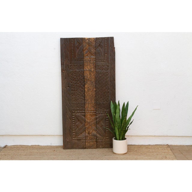 Wood Antique Knot & Lattice Carved Igbo Door For Sale - Image 7 of 7