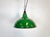 Industrial green enamel pendant light made by maxlume in great britain during the 1960s. White enamel inside the shade....