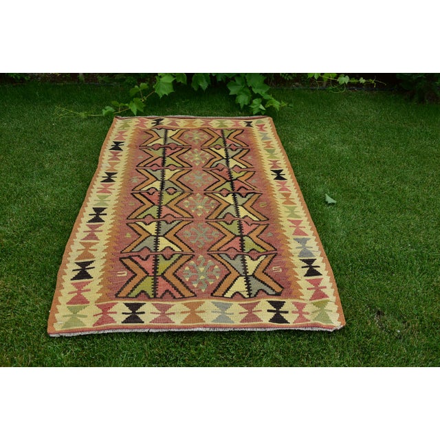 1980s Turkish Traditional Tribal Style Hand Knotted Wool Kilim Rug For Sale - Image 11 of 11