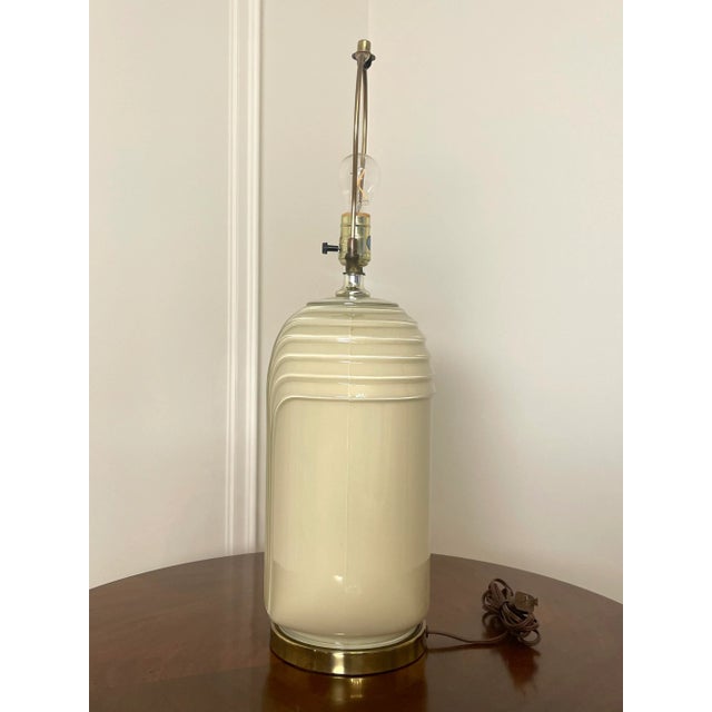 Metal Art Deco Cream Glass Reverse Painted Table Lamp Base For Sale - Image 7 of 12
