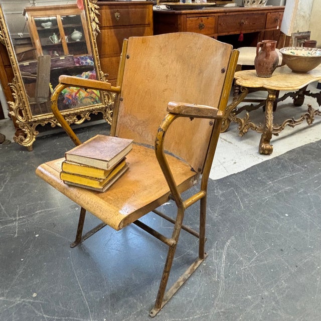 Vintage Industrial Chic Cinema Chair in Iron and Curved Wood from Vimercate, Milan, 1950s For Sale - Image 4 of 11