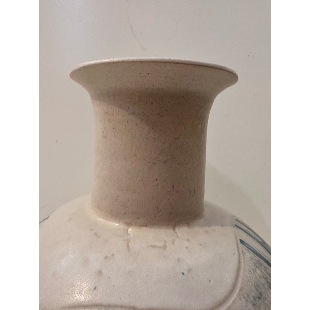 White Ceramic Vessel With Abstract Design For Sale - Image 8 of 8