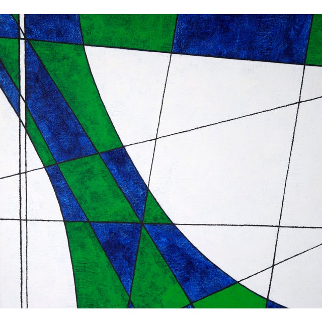 Contemporary Abstract Geometric Composition in Green, Blue, and White by Robert William Hinds For Sale - Image 3 of 9