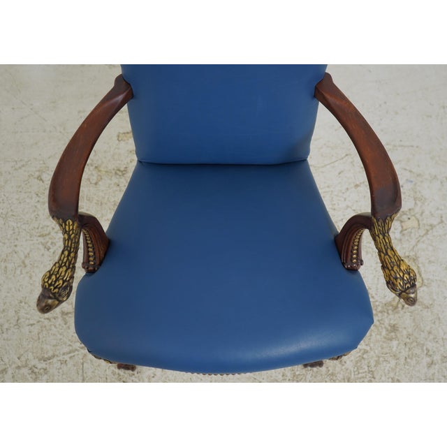 Eagle Carved Arm Blue Leather Armchair For Sale - Image 17 of 18