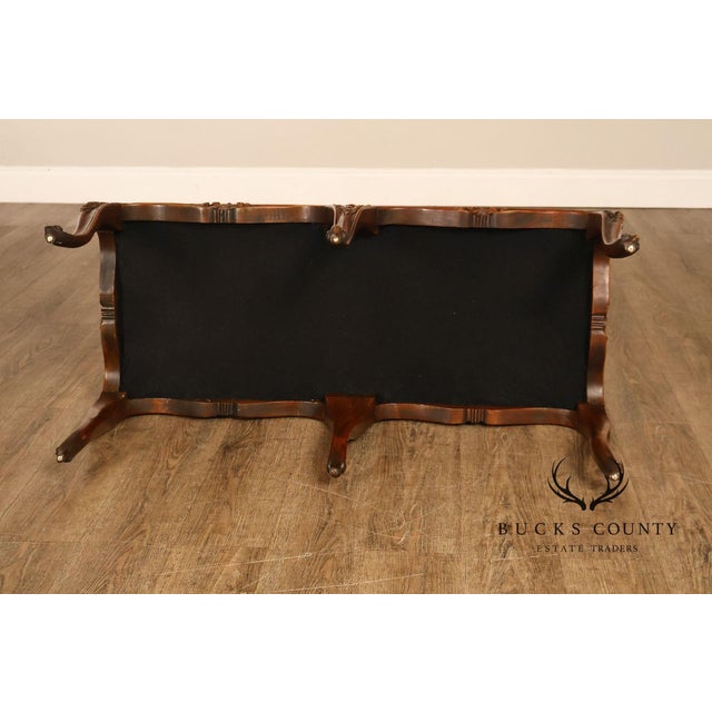Rococo Style Leather Upholstered Carved Mahogany Window Bench For Sale - Image 11 of 18