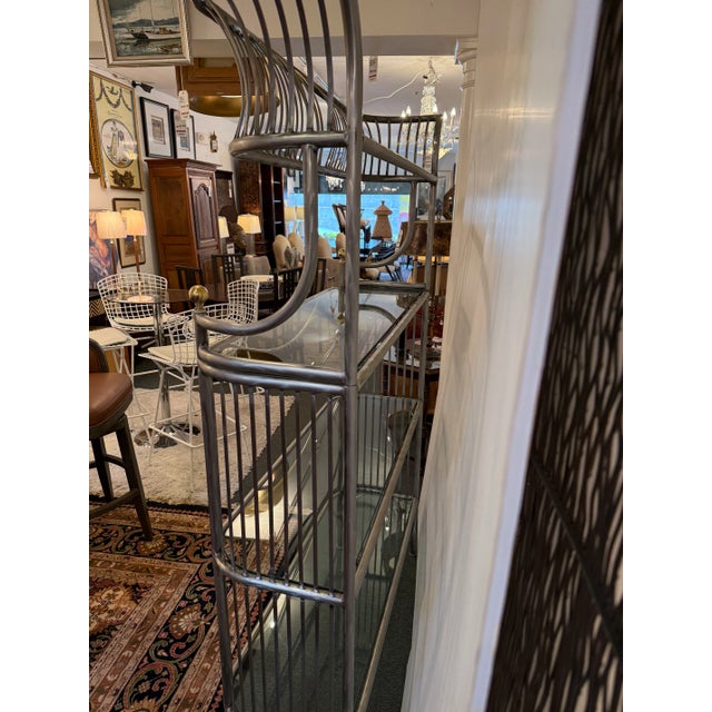 Baker's Rack Art Deco Brushed Steel + Brass For Sale - Image 12 of 12
