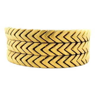 Vintage Italian 18k Gold Three-Row Chevron Bracelet, Circa 1970 For Sale