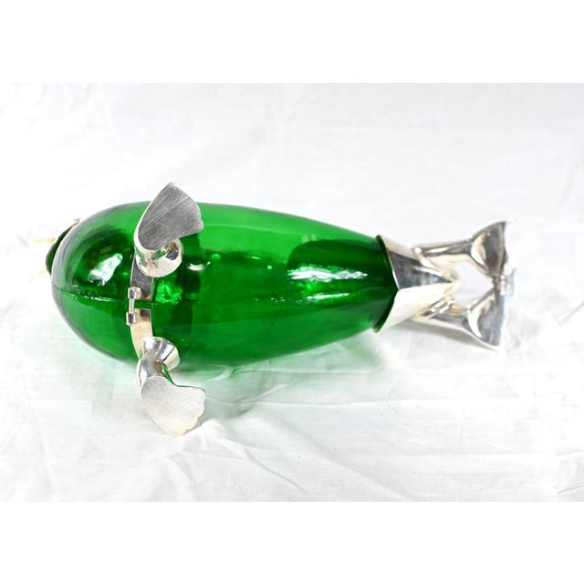 Green Silver-Plated Green Glass Walrus Decanter Bottle For Sale - Image 8 of 9