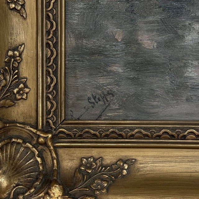 19th Century Belgian Oil on Canvas Painting of Riverboats by Romain Steppe in Original Gilt Frame For Sale - Image 15 of 16