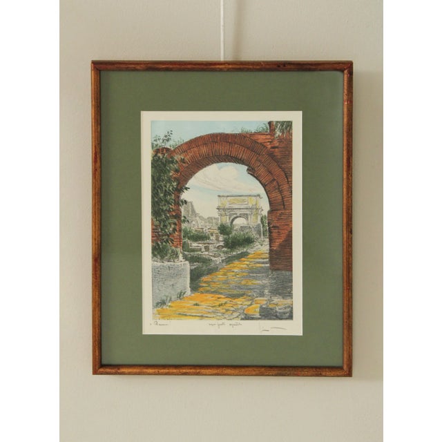 High Quality Print by Sziklay Bela (Hungarian, 1911 - 1981), Arch Rome Ruins, Hand Colored Etching, Signed, Artist Label...