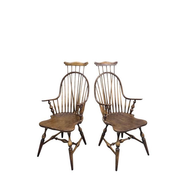Antique Windsor Bow Back Spindle Armchairs - Pair For Sale In Chicago - Image 6 of 8